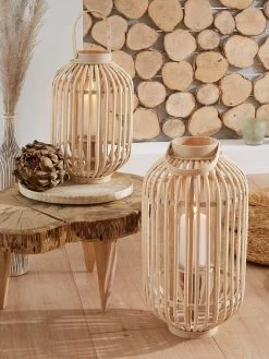 Laterne, Hellbeige -Teppichwelt Verkauf BambuslichtBenny Laterne beige Hellbeige mil