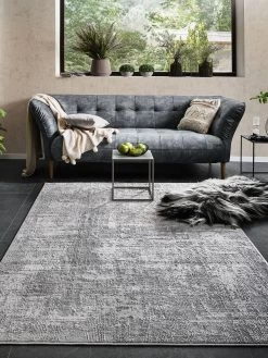 Vintage-Teppich, Mattsilber -Teppichwelt Verkauf Cornhill DesignerTeppich hellgrau Mattsilber 160x230 mil