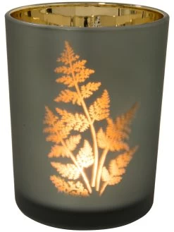 Teelichthalter, Dunkelgrün/Gold -Teppichwelt Verkauf Goldfarn Teelichthalter Gruen DunkelgruenGold 10x10x122C5 per2