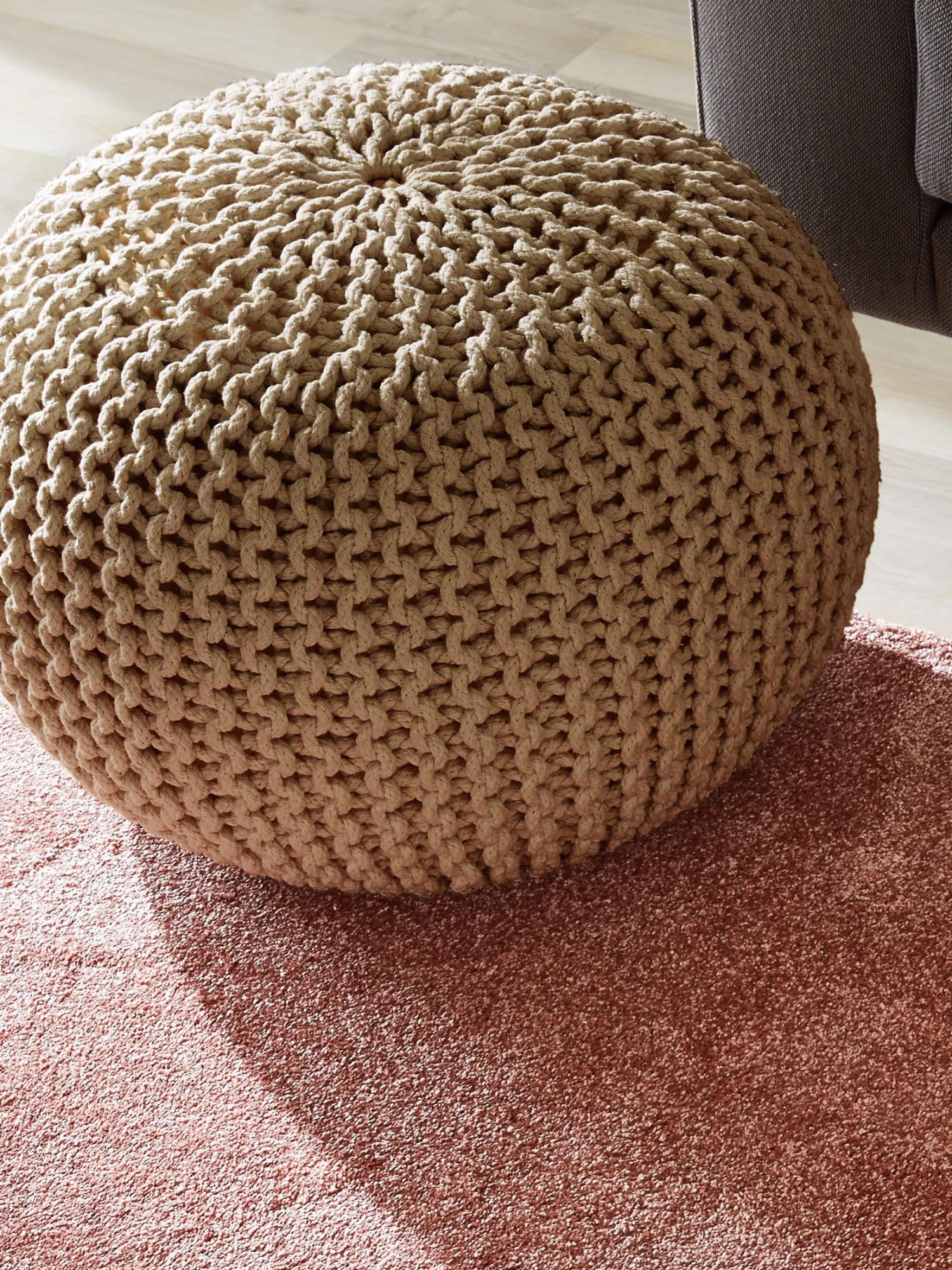 Strick-Pouf, Beige 3 Strick-Pouf, Beige