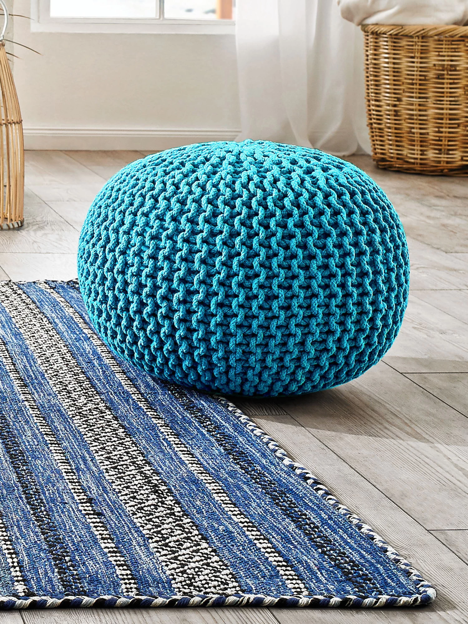 Strick-Pouf, Türkis 3 Strick-Pouf, Türkis