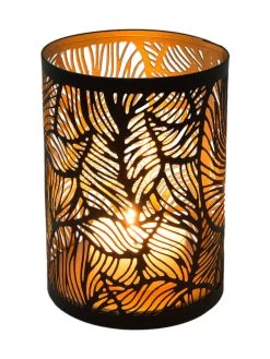 Windlicht, Black/Gold -Teppichwelt Verkauf Lisborg Windlicht Schwarz BlackGold 10x10x14 per2