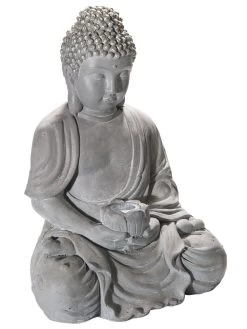 Figur, Hellgrau -Teppichwelt Verkauf SitzenderBuddha Figur Grau Hellgrau 36x29x50 per1