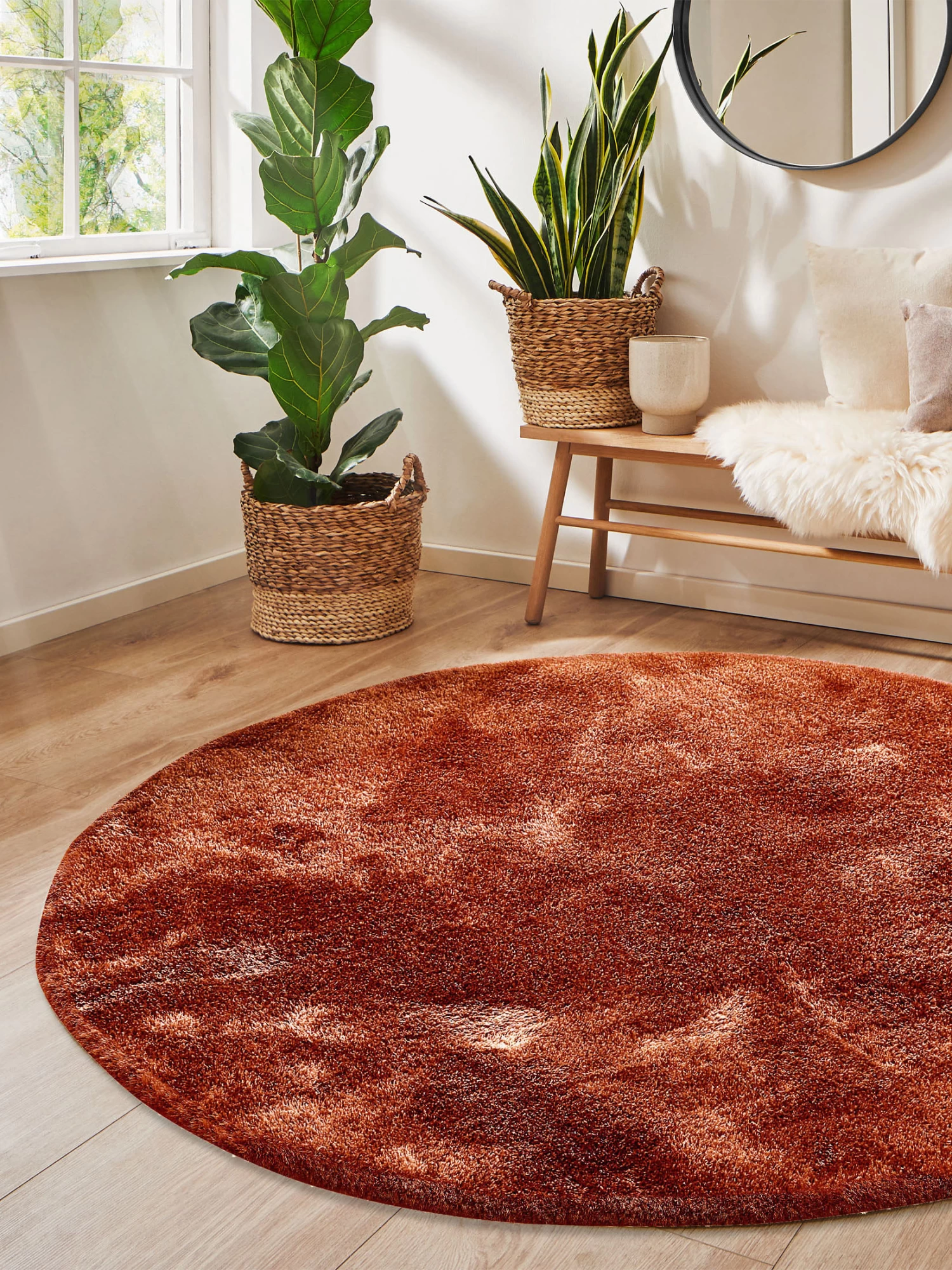 Teppichwelt Verkauf -Teppichwelt Verkauf Vernissage Langflorteppich orange kupfer 200rund mil